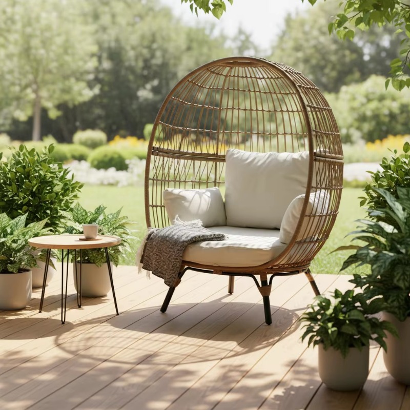 高品質屋外用籐製卵型チェア（クッション付き）テラス用ビーチラ - Outdoor Furniture Quality のレビューと価格